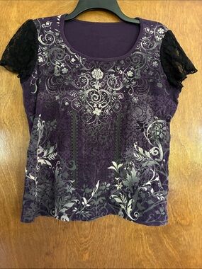 Westbound Purple Short Sleeve Tee with Black Lace Sleeves Size XL